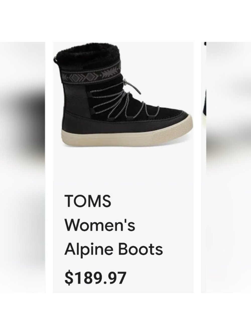 TOMS Alpine Winter Boots In Black, womens Size 7